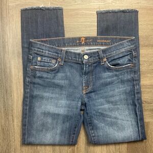 7 For All Mankind Roxanne Slim Straight Raw Hem Jeans Womens 28 Dark Wash Blue